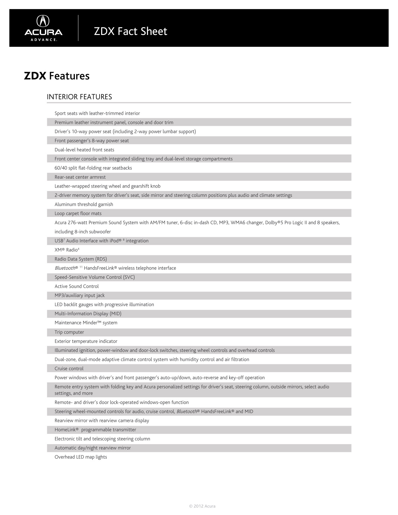 2012 Acura ZDX Brochure Page 16